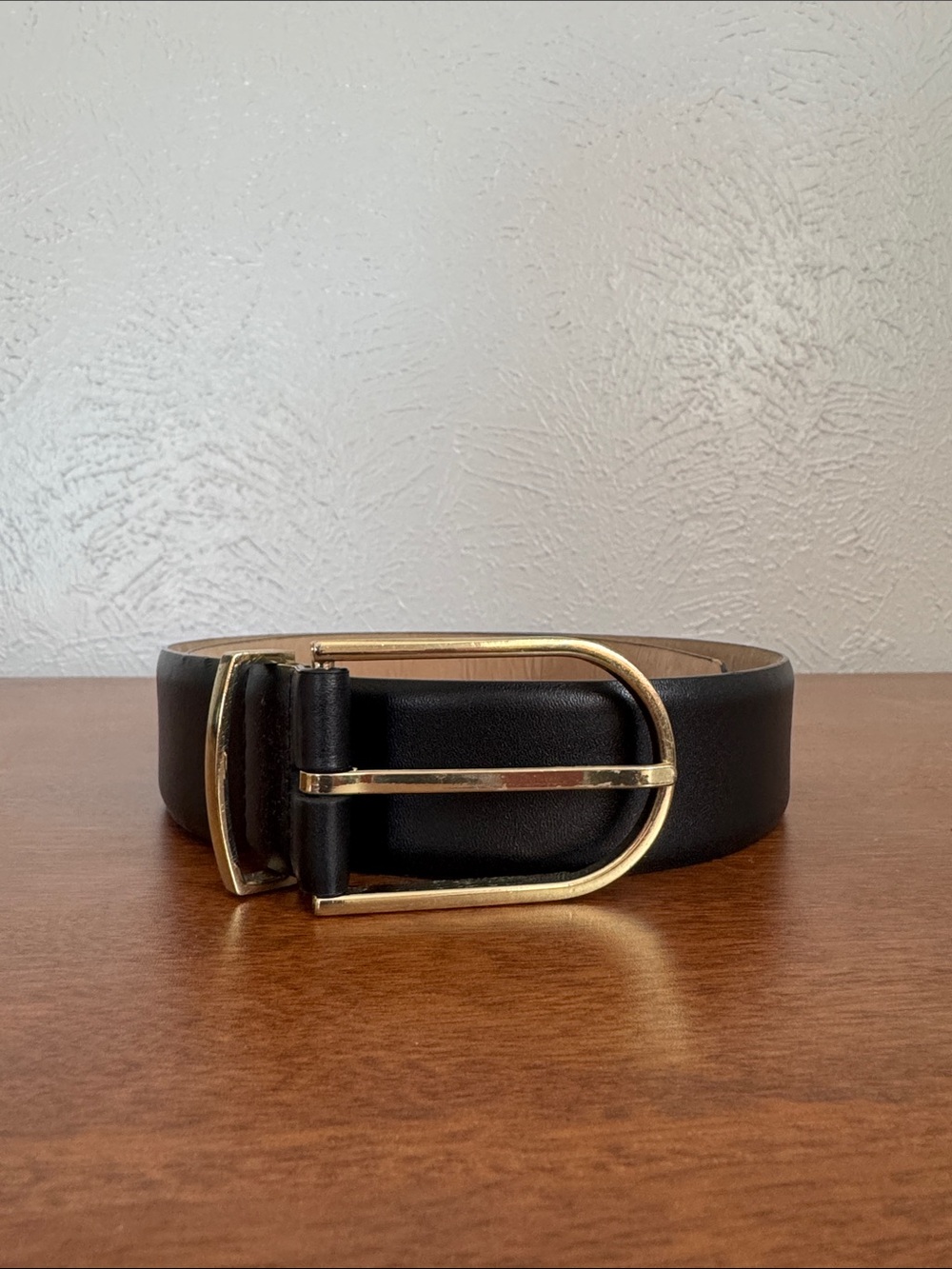 Aritzia Black Leather Belt with Gold D-Ring Buckle